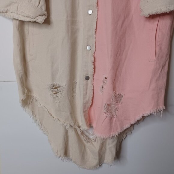 POL CLOTHING Womens Denim Distressed Large White/Pink Jacket - Picture 2 of 11